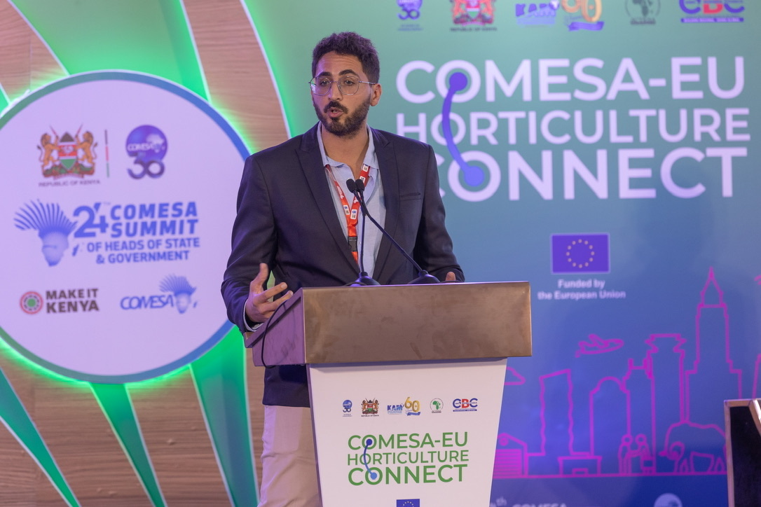 Seif Salama speaking at the COMESA–EU Horticulture Connect summit